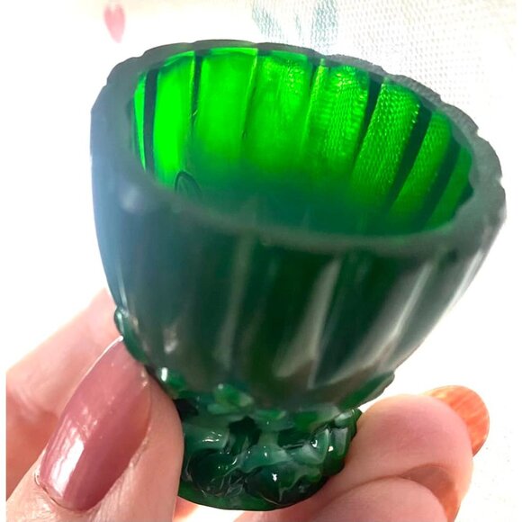 1930s Set of 6 Vintage Czech Bohemia Green Malachite Cordial Goblets Shot Glasse - Picture 6 of 6